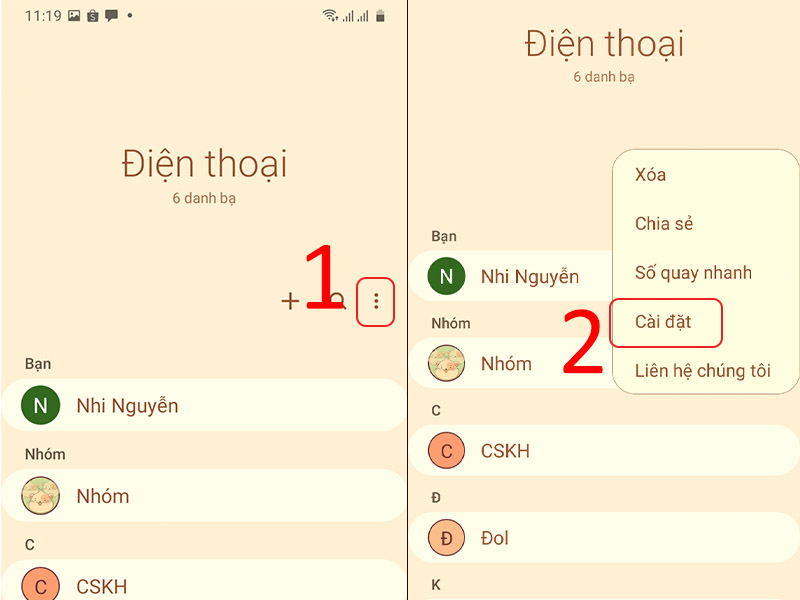 Vào cài đặt điện thoại
